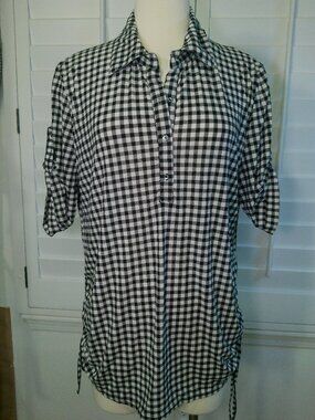 Checkered Popover Blouse Top Women’s Amang NY Size XL